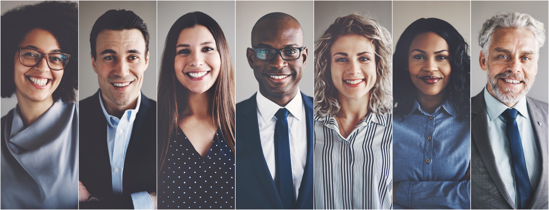 A collage of a diverse group of people dressed business casual